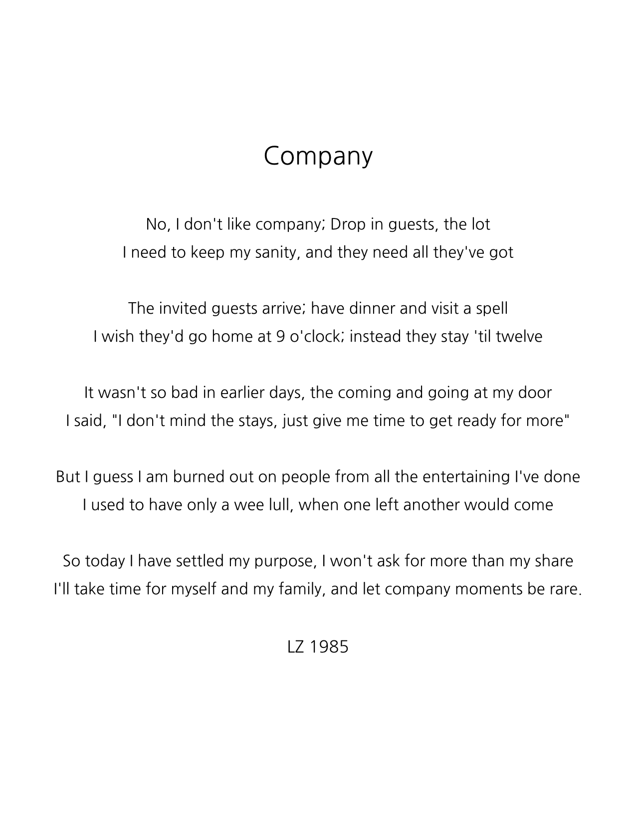 Company - A Poem by Rainie - 1985